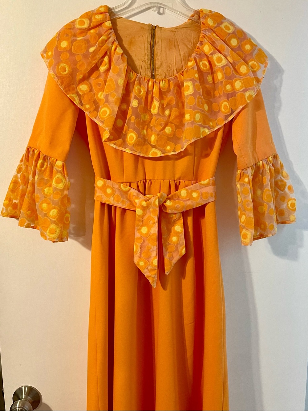 VTG Retro 60’s Orange Dress with ruffle sleeves and collar